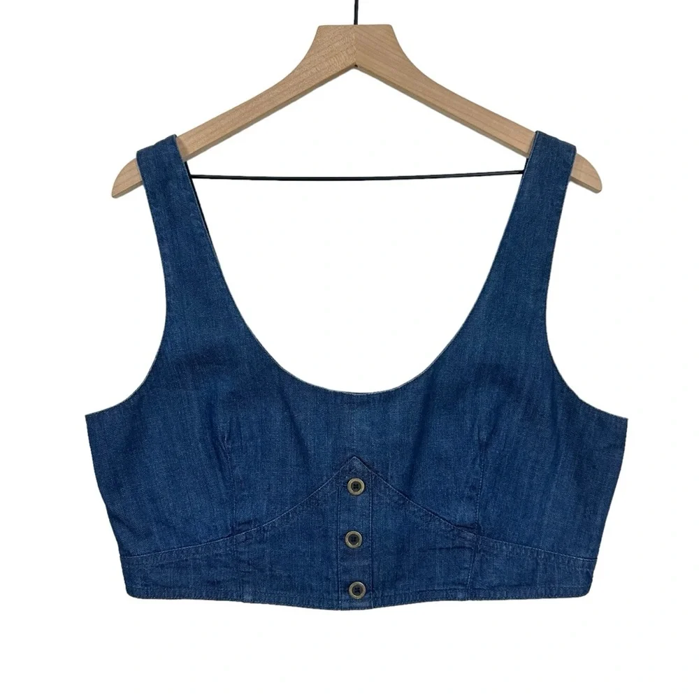 Banana Republic Denim Corset Crop Top Size 14 Western Rodeo Cowgirl Ranch - Picture 2 of 8